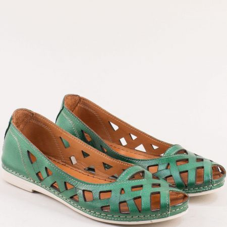 Дамски обувки от естествеба кожа в зелен цвят на дупки k1119z
