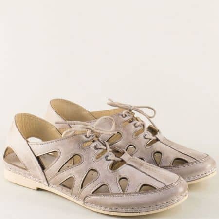 Бежови дамски летни обувки от естествена кожа k1121bj