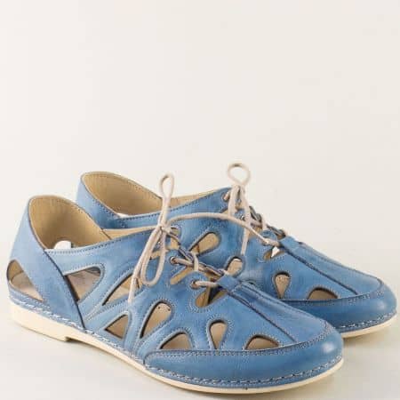 Сини дамски сандали от естествена кожа с прорези k1121s