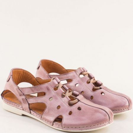 Лилави равни  дамски обувки с прорези естествена кожа k1138l