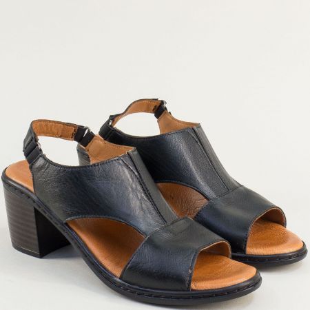 Черни дамски сандали на среден ток естествена кожа k1603ch