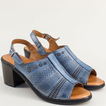Сини дамски сандали естествена кожа с перфорация k1609s