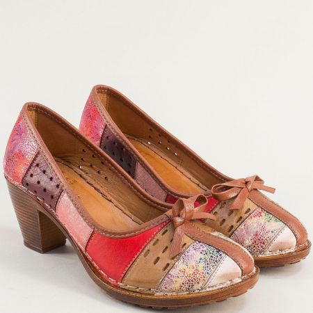Елегантни дамски обувки от естествена кожа в пъстър цвят k1880ps1