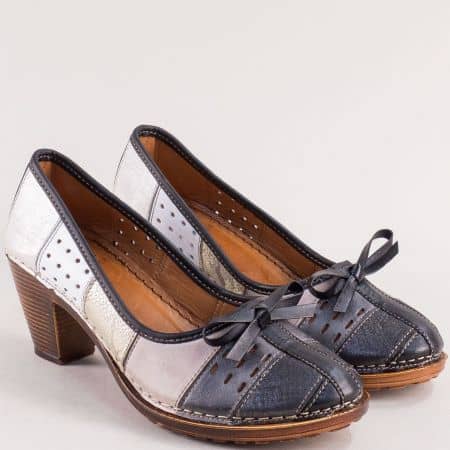 Стилни дамски обувки на ток естествена кожа в черно k1880ps2