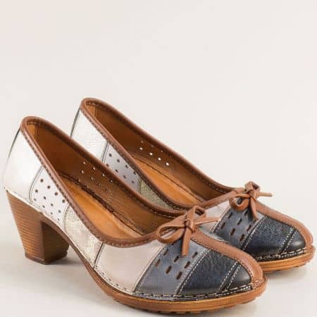 Пъстри дамски обувки естествена кожа с панделка k1880ps3
