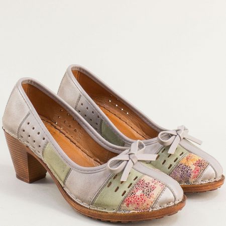 Пъстри дамски обувки естествена кожа с декорация панделка k1880ps4