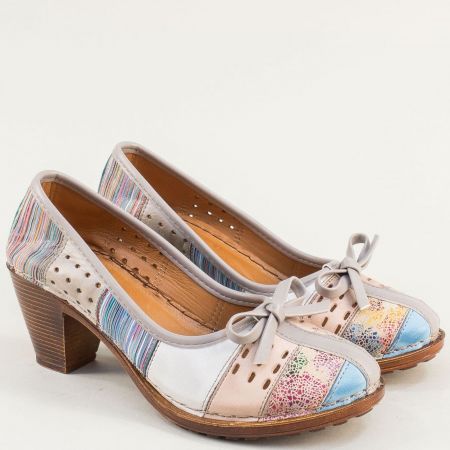 Цветни дамски обувки на среден ток с декоративна панделка k1880ps5