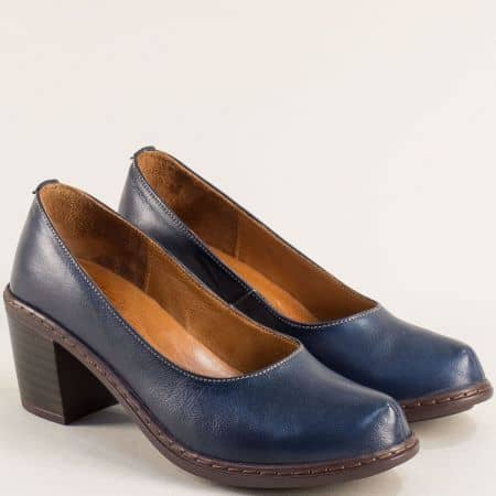 Тъмно синя кожа дамски обувки на среден ток k1996s