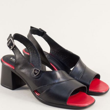 Черни дамски сандали на ток с асиметрични каишки от естествена кожа k2013ch