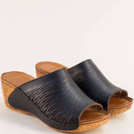 Комфортни дамски чехли естествена кожа в черно k2232ch