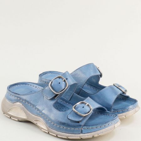 Дамски комфортни чехли естествена кожа в син цвят k2280s