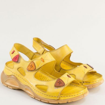 Жълти комфортни дамски сандали естествена кожа k2281j