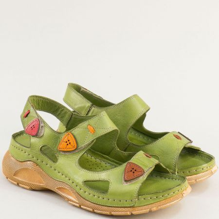 Комфортни зелени дамски сандали  от естествена кожа k2281z