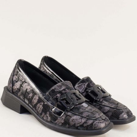 Черни дамски обувки от естествена кожа със сатенен ефект  k2311schsr