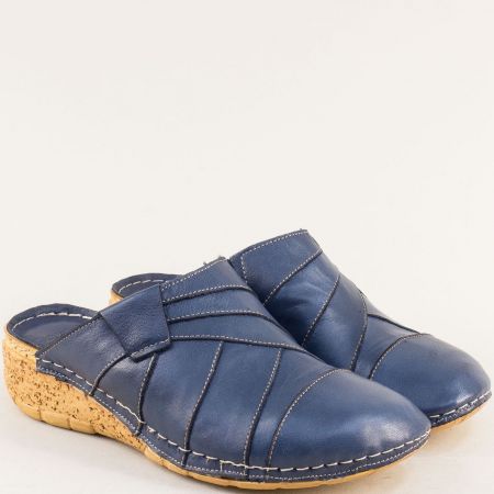 Сини комфортни дамски чехли от естествена кожа k2464s