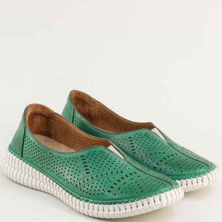 Леки и меки дамски обувки в зелен цвят от естествена кожа k2854z