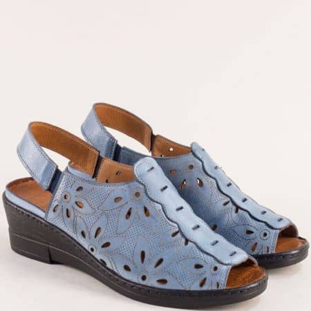 Комфортни дамски сандали естествена кожа в син цвят k691s