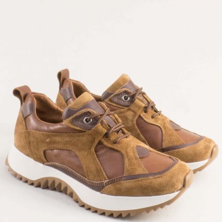 Естествен велур дамски сникърси с модерен дизайн в кафяв цвят kayli1620k