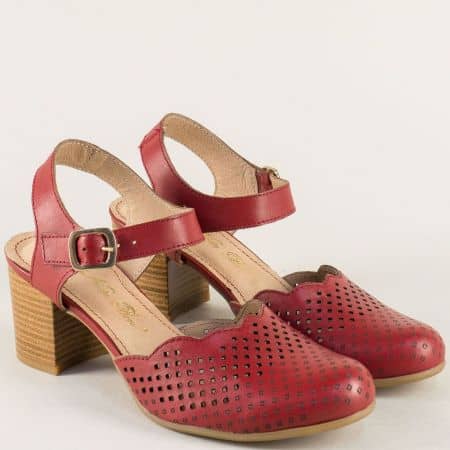 Кожени дамски сандали в червен цвят на висок ток ketrin1150chv