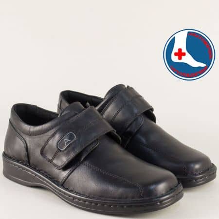 Ортопедични мъжки обувки от черна естествена кожа l1273ch
