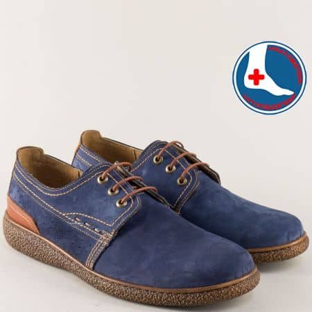 Мъжки обувки на равно ходило от естествен набук в син цвят l1971ns