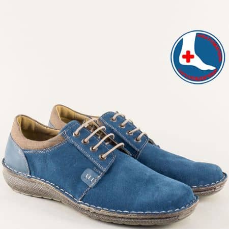 Ортопедични мъжки обувки от естествен набук в син цвят l1993nss
