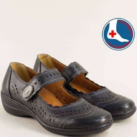 Черни дамски ортопедични обувки естествена кожа Loretta l5166ch