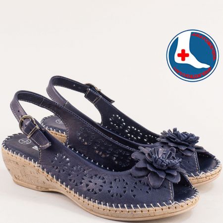 Шити дамски обувки с отворени пръсти и пета в син цвят l5263s