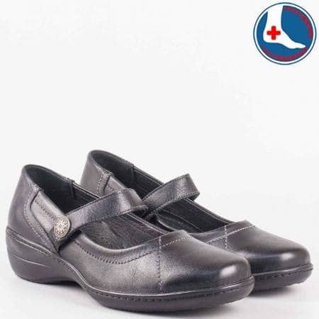 Черни дамски обувки Loretta от естествена кожа с коланче l570121ch