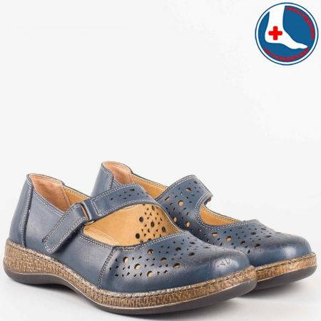 Сини дамски обувки Loretta от естествена кожа с перфорация l5746s