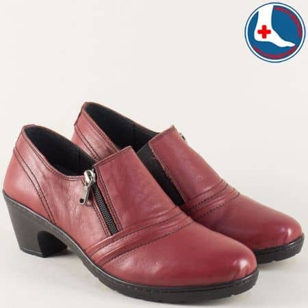 Кожени дамски обувки на среден ток в цвят бордо l5787bd