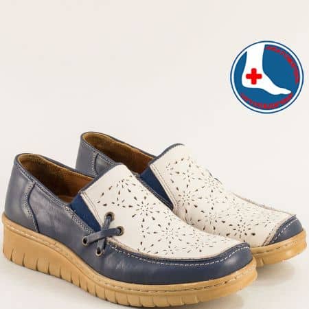 Комфортни дамски обувки на платформа в синя и бежова кожа l5916sbj