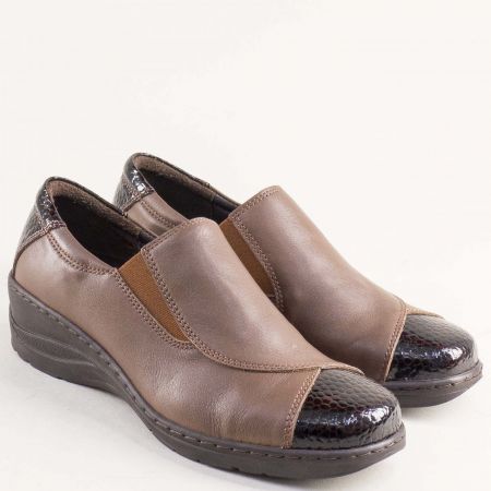 LORETTA дамски обувки в кафява кожа с ефектен кроко принт l6147k