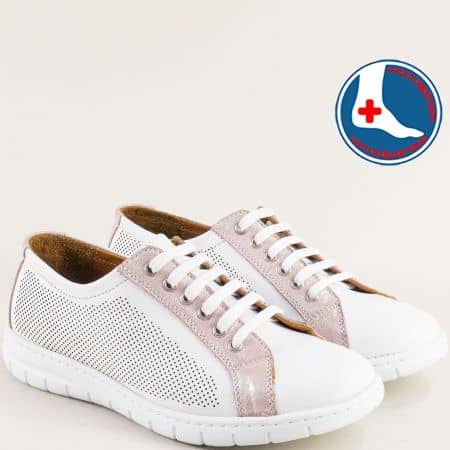 Дамски обувки естествена кожа в бяло и розово l6271brz