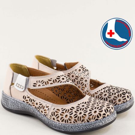 Комфортни дамски обувки LORETTA естествена кожа в бежов цвят l640536bj