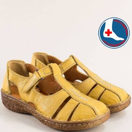 Анатомични жълти дамски сандали естествена кожа Loreta l6581j1