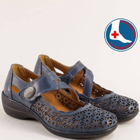 Кожени дамски обувки с лазерна перфорация в синьо l6682s