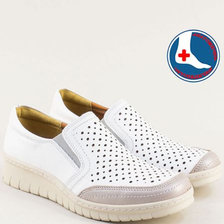 Бели кожени  ортопедични дамски обувки на платформа  l6683222b