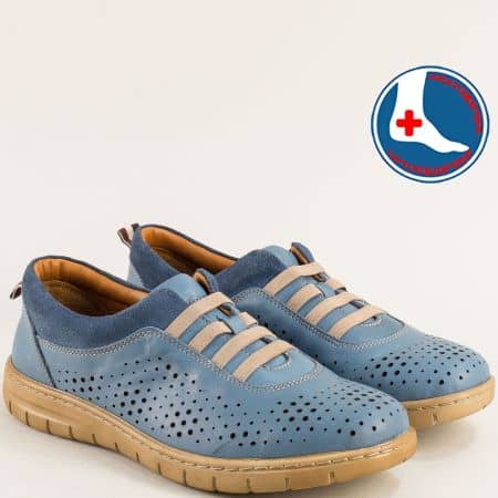 Перфорирани дамски сини обувки естествена кожа l6826s