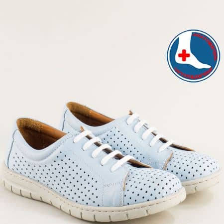 Сини перфорирани дамски обувки естествена кожа l6827s
