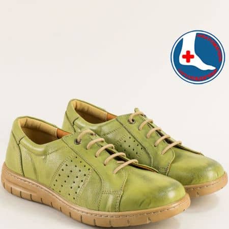 Зелени кожени ортопедични дамски обувки с връзки l6828z