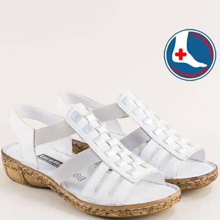 Дамски сандали естествена кожа в бял цвят със сребърни каишки l6830bsr