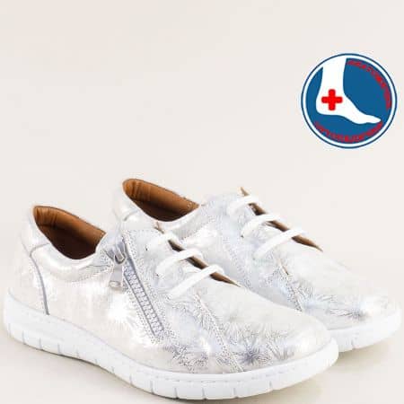 Сребърни дамски обувки с връзки естествена кожа l683208bsr