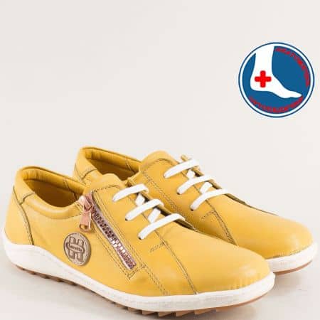 Жълти равни дамски обувки естествена кожа l6832j