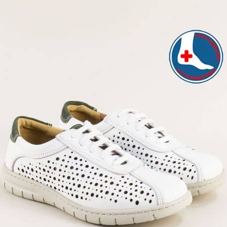 Перфорирани бели дамски обувки естествена кожа l6854b