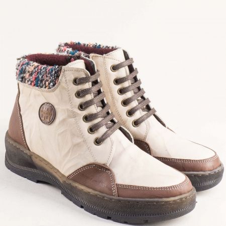 LORETTA дамски анатомични боти в бежов и кафяв цвят от естествена кожа l6911304bj1