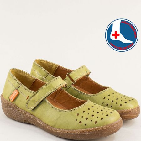 Комфортни дамски обувки с кожена стелка в зелен цвят l7051307z