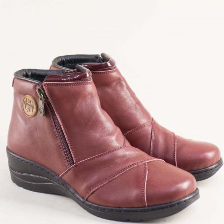 Дамски комфортни боти в цвят бордо с два ципа и декоративни шевове l7102bd