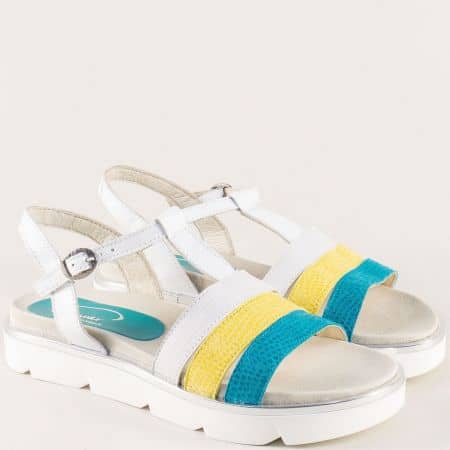 Дамски сандали от естествена кожа в бяло, жълто и синьо loirabsj