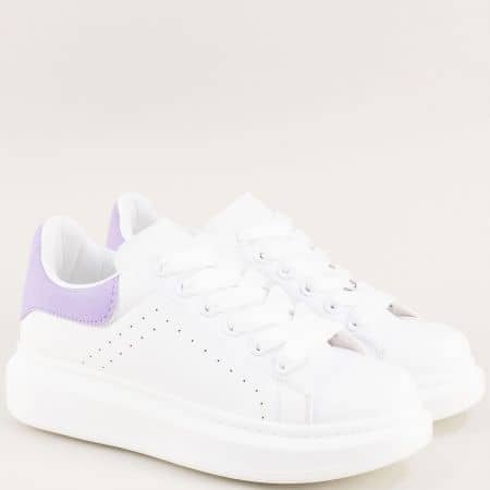 Спортни дамски обувки с връзки в лилаво и бяло ly56bl